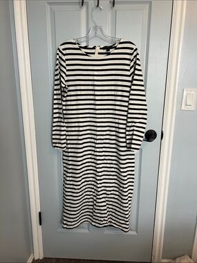 J. Crew Black and White Striped Long Sleeve Midi Dress